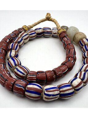 Antique American Flag Striped Red Core Venetian Glass Trade Beads Africa